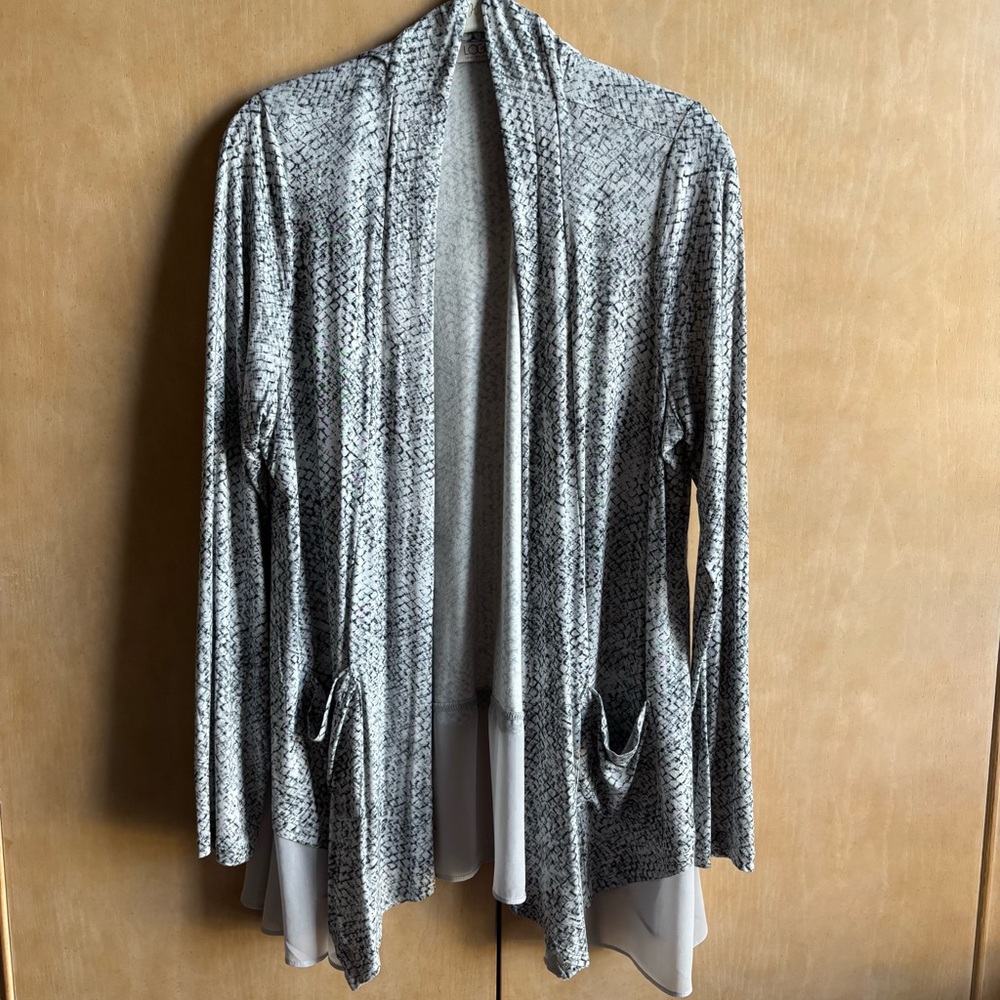 New LOGO Snake Print Cardigan with Pockets and Chiffon Hem Trim Large